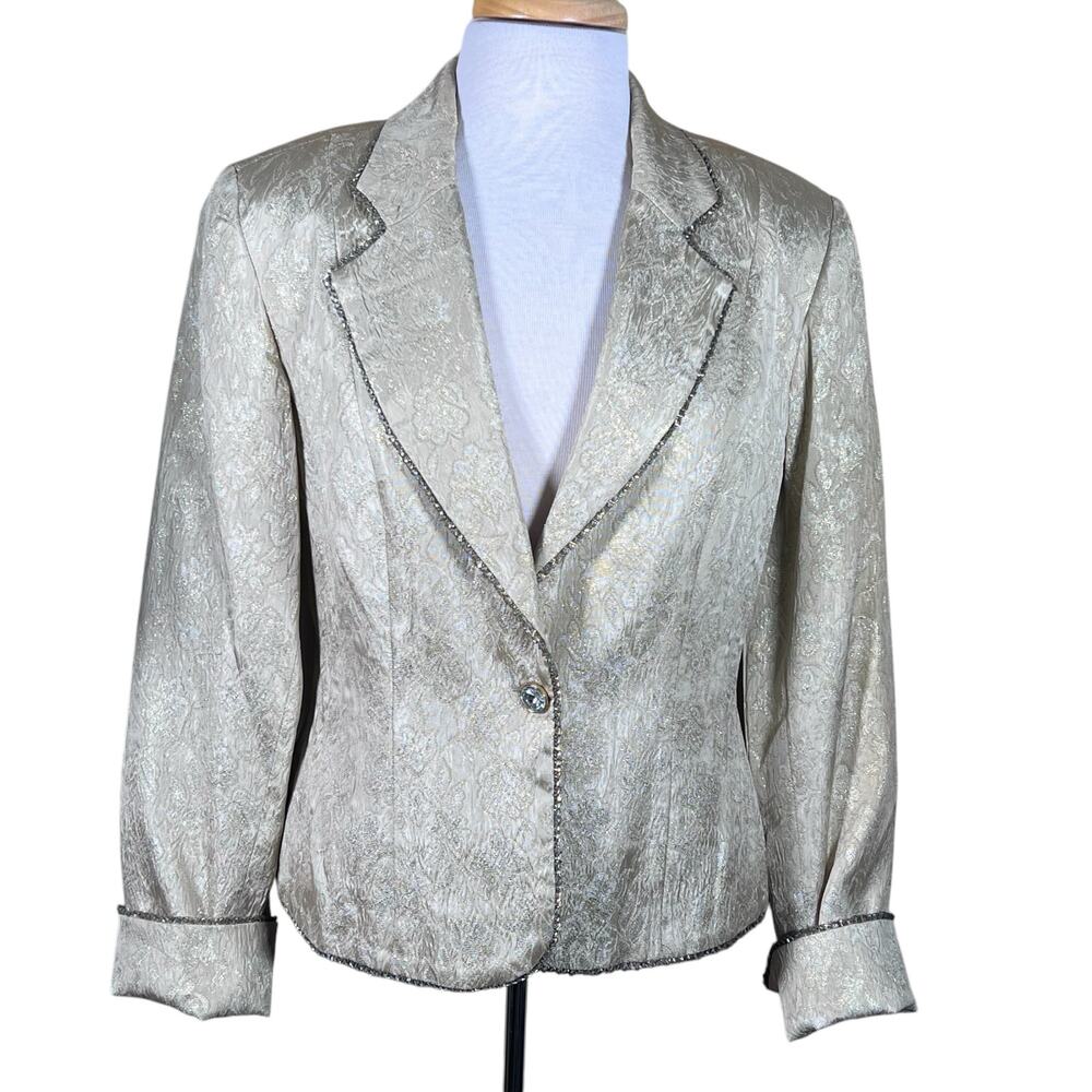 Cache’ Women’s Champagne Color Jacket w/Gold Metallic Thread & Bronze Beads Med
